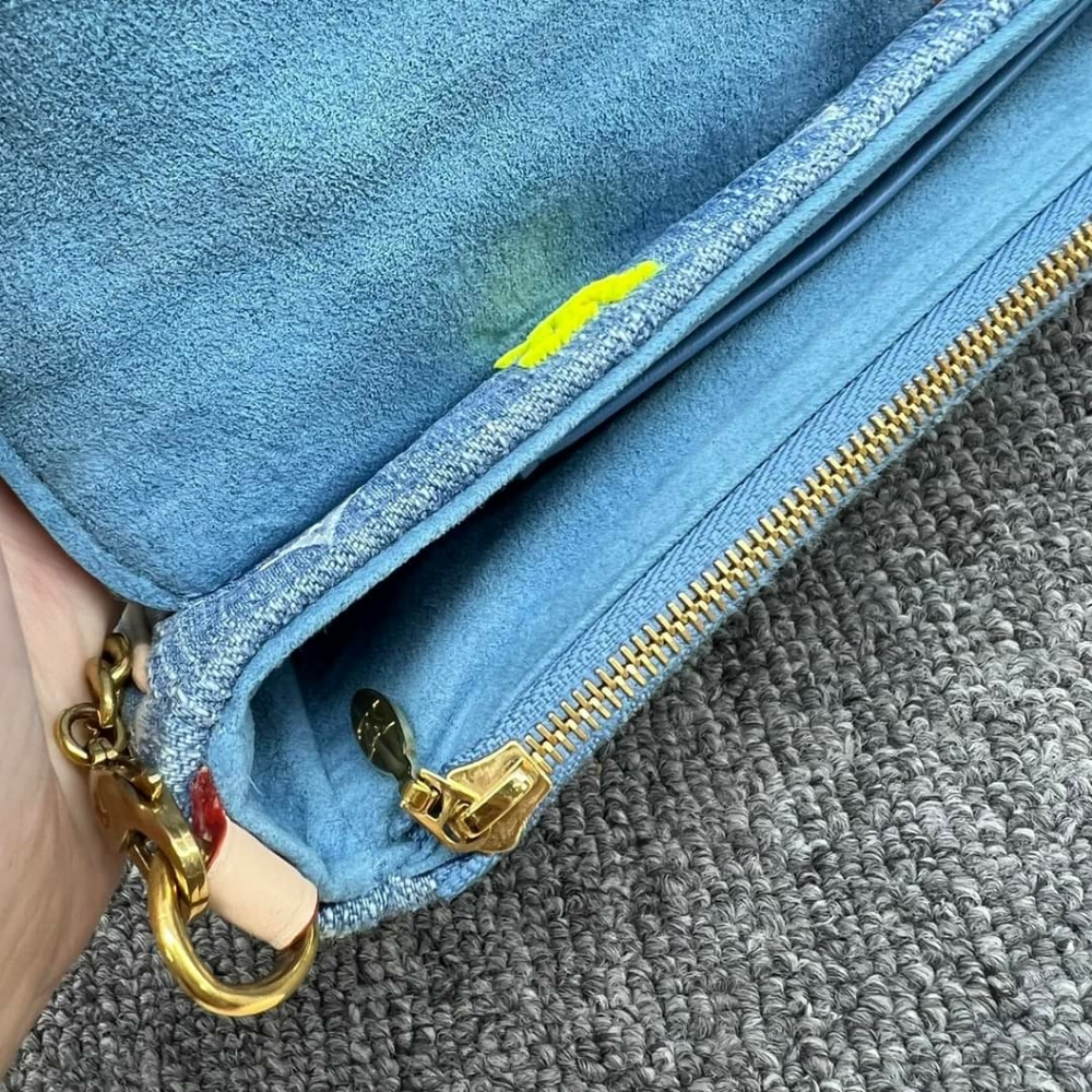 100%  Authentic Louis Vuitton New Wave Blue Monogram Denim Satchel - Picture 8 of 14